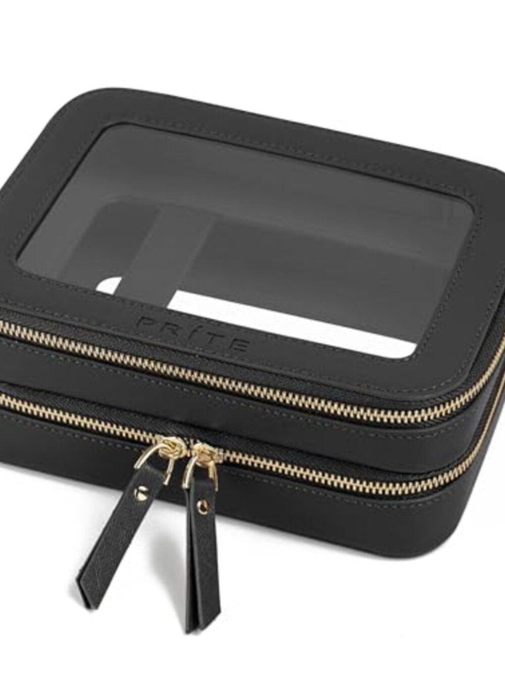 Double Layer Clear Makeup Bag PU Leather Travel Cosmetic Organizer